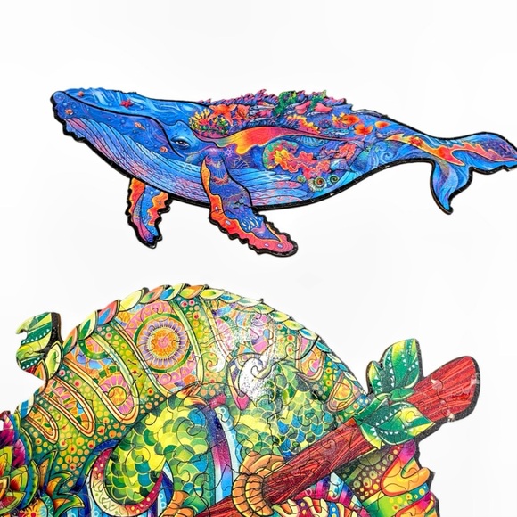 Wood wooden puzzle lot whale chameleon lizard unidragon - Picture 3 of 5